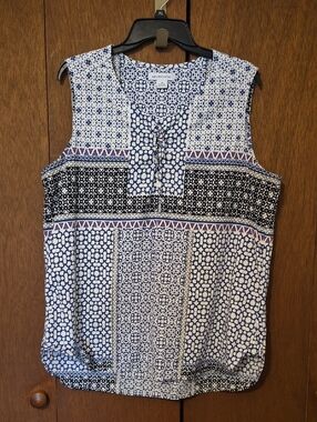 Liz Claiborne Navy, White and Red Sleeveless Printed Camisole Top SZ XL